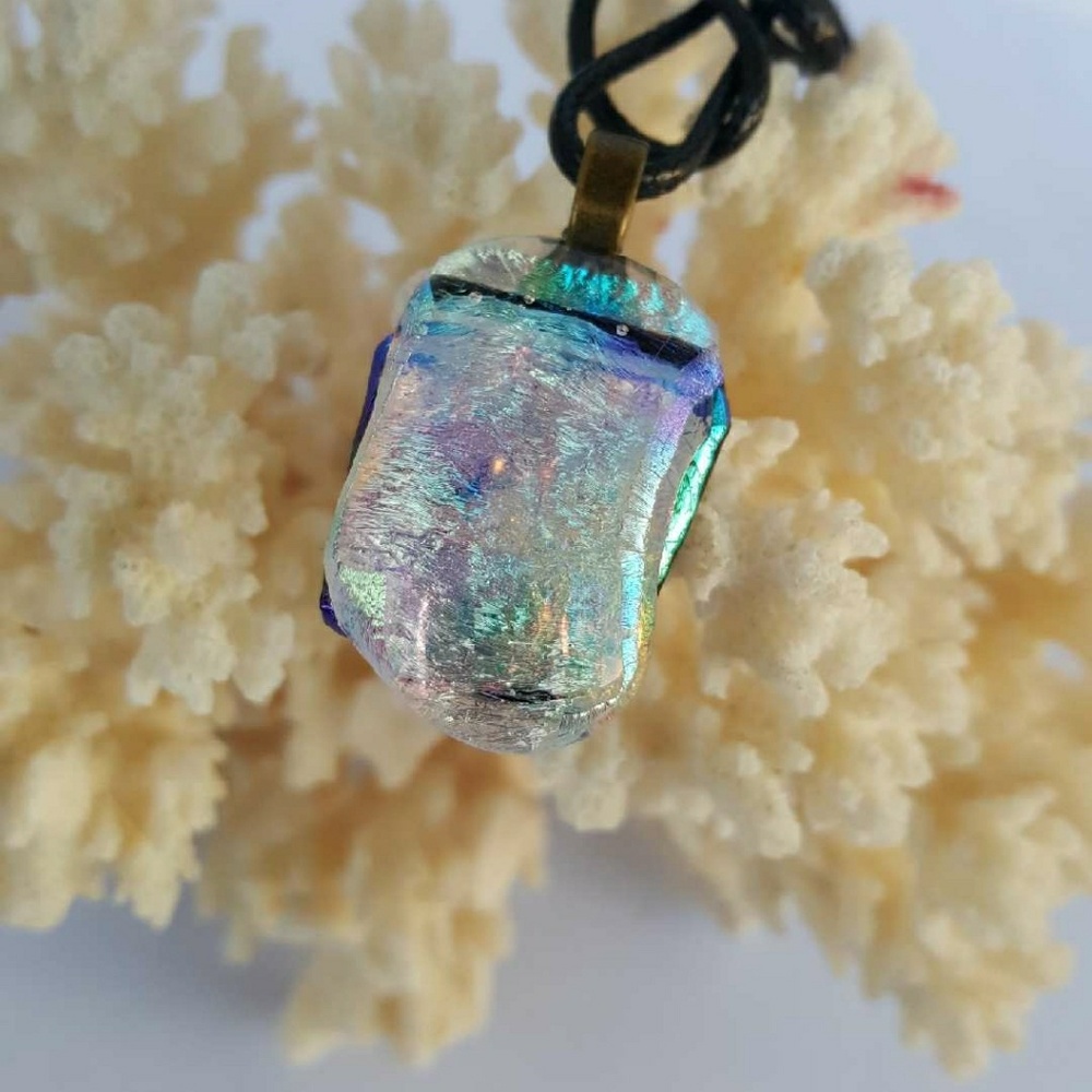 SOLD Iridescent fuse dichroic pendant necklace